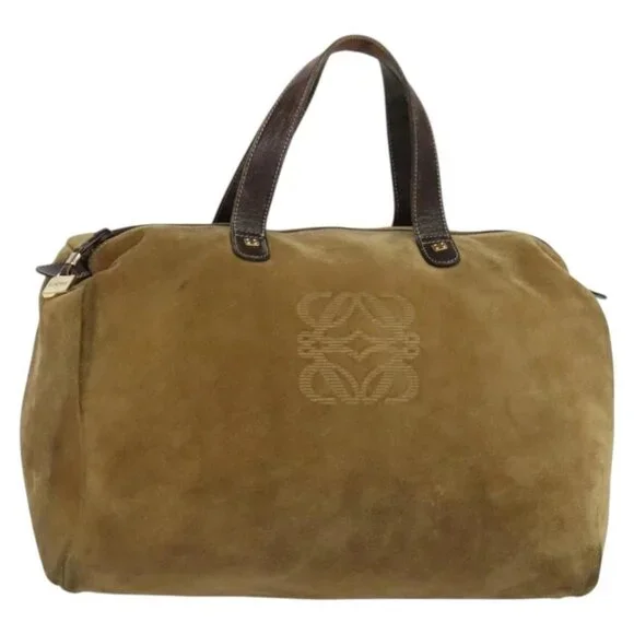 LOEWE Anagram Boston Bag Suede Brown Gold - Picture 1 of 16